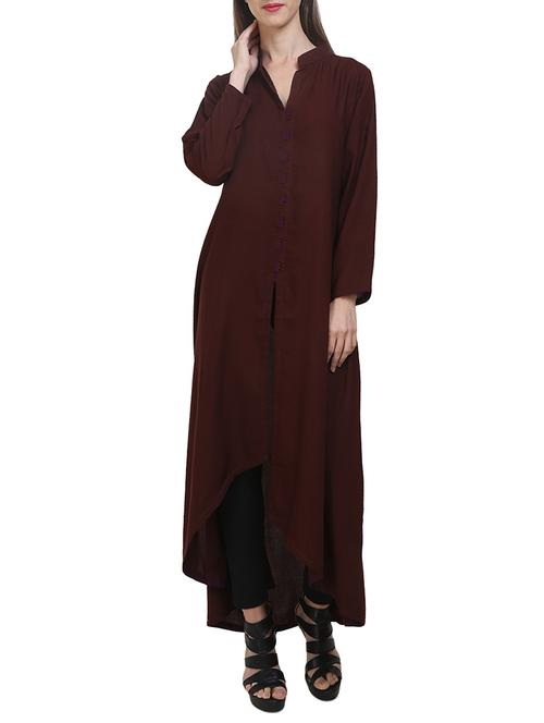 brown rayon aline kurta - 14908564 - Very Small Image - 1