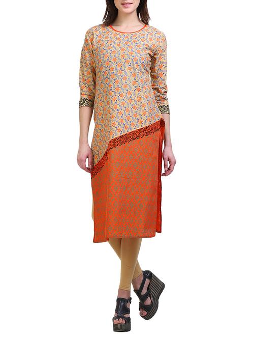 beige cotton straight kurta - 14908569 - Very Small Image - 1