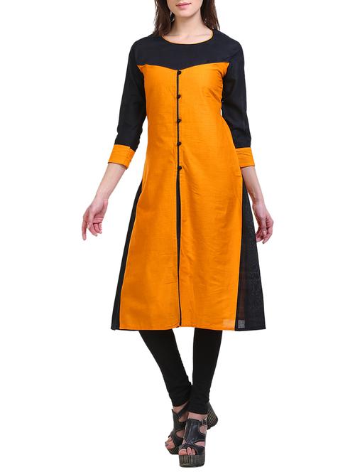 yellow cotton straight kurta - 14908571 - Very Small Image - 1