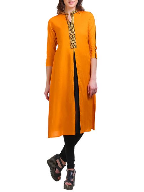 yellow cotton straight kurta - 14908574 - Very Small Image - 1