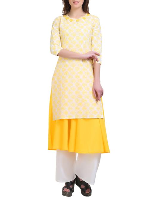 yellow cotton layered kurta - 14908580 - Very Small Image - 1