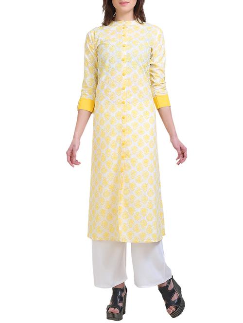 yellow cotton straight kurta - 14908582 - Very Small Image - 1