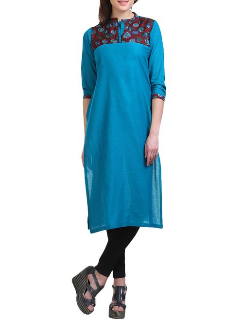 blue cotton straight kurta - 14908588 - Very Small Image - 1