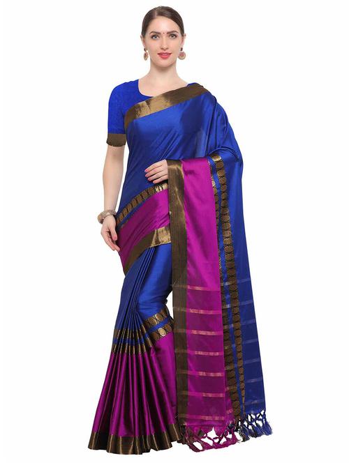 color block woven saree with blouse - 14909532 - Very Small Image - 1
