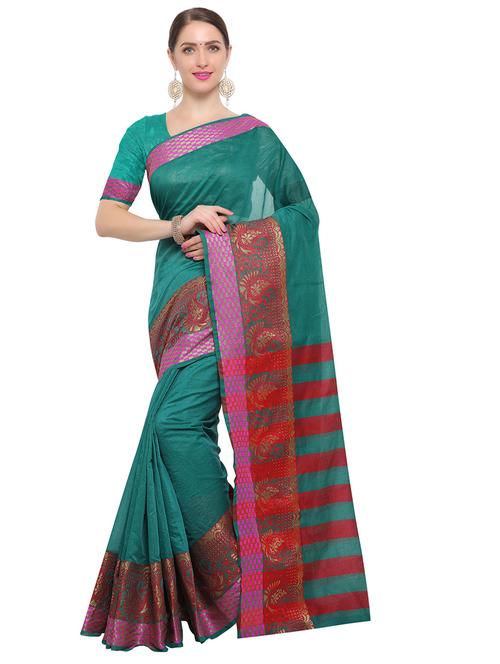 zari bordered chanderi saree with blouse - 14909541 - Very Small Image - 1