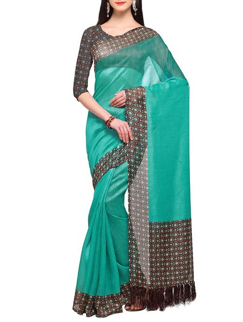 teal blue tussar saree with blouse - 14910511 - Very Small Image - 1