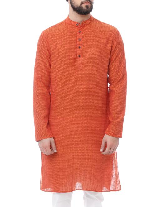 orange cotton long kurta - 14911867 - Very Small Image - 1