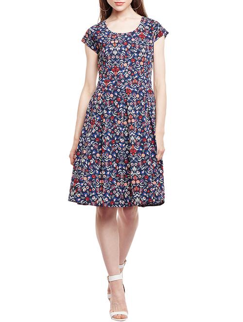 navy blue floral fit & flare dress - 14912062 - Very Small Image - 1