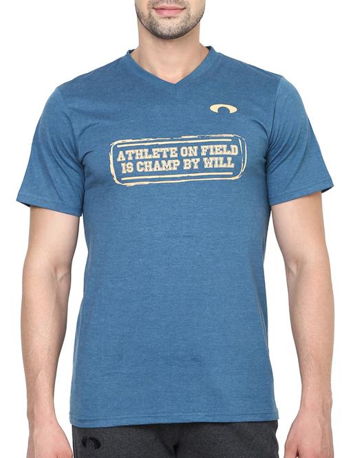 blue cotton chest print tshirt - 14912114 - Very Small Image - 1