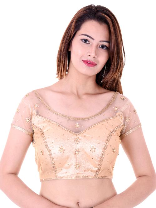beige cotton lycra embellished blouse - 14912927 - Very Small Image - 1