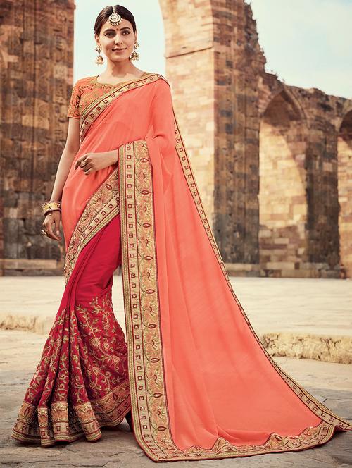 orange georgette half and half saree with blouse - 14913775 - Very Small Image - 1