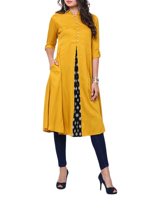yellow rayon a-line kurta - 14913902 - Very Small Image - 1