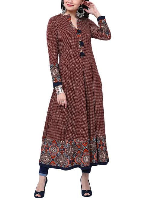 maroon cotton flared kurta - 14913907 - Very Small Image - 1