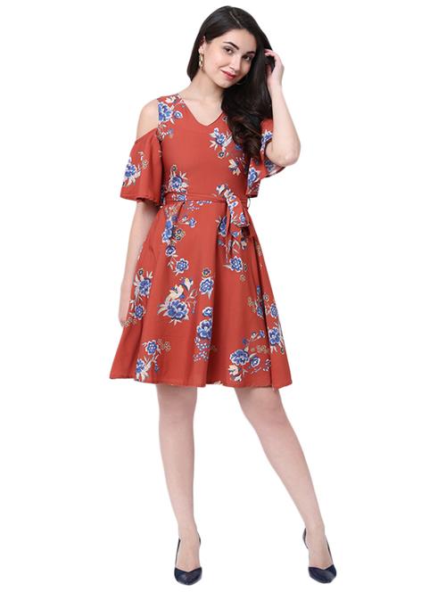 floral cold shoulder belted dress - 14913967 - Very Small Image - 1