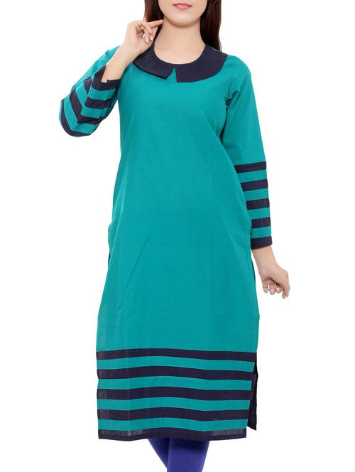 blue stripes cotton straight kurta - 14914659 - Very Small Image - 1