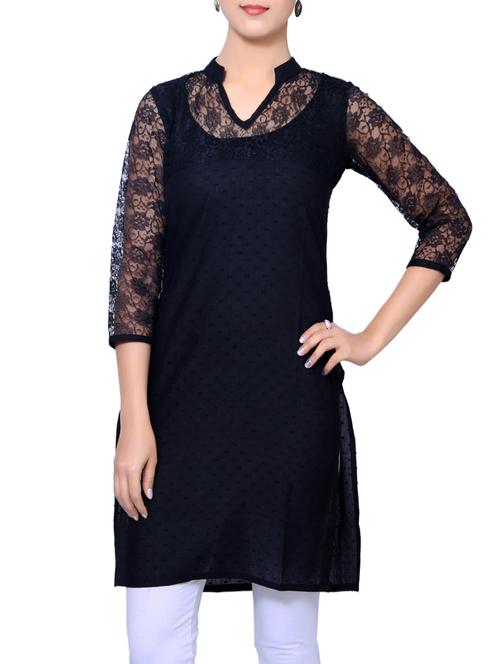 navy blue cotton straight kurta - 14914662 - Very Small Image - 1