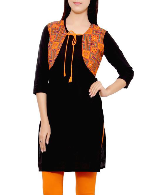 black colored cotton straight kurta - 14914665 - Very Small Image - 1