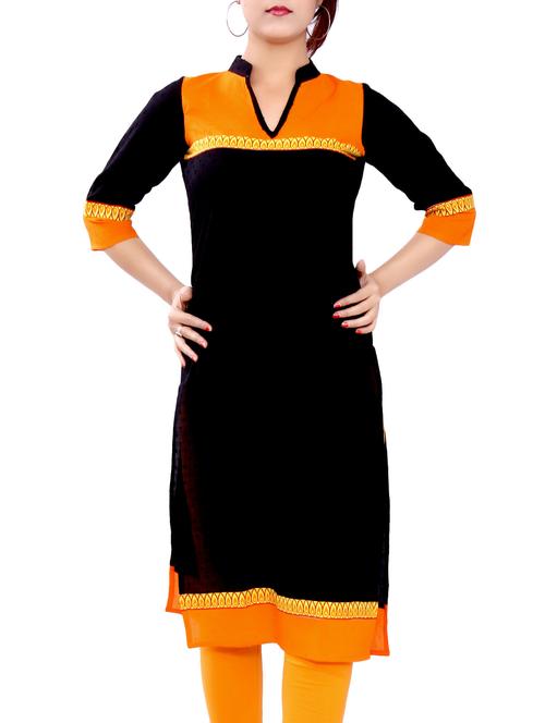 black jacquard cotton straight kurta - 14914668 - Very Small Image - 1