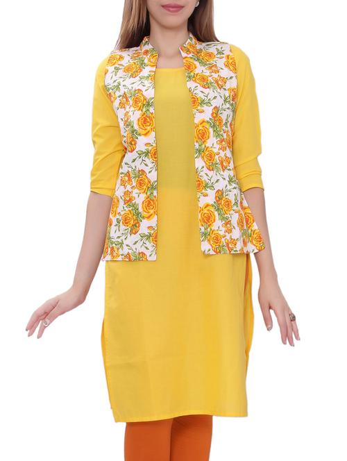 yellow cotton straight kurta - 14914682 - Very Small Image - 1