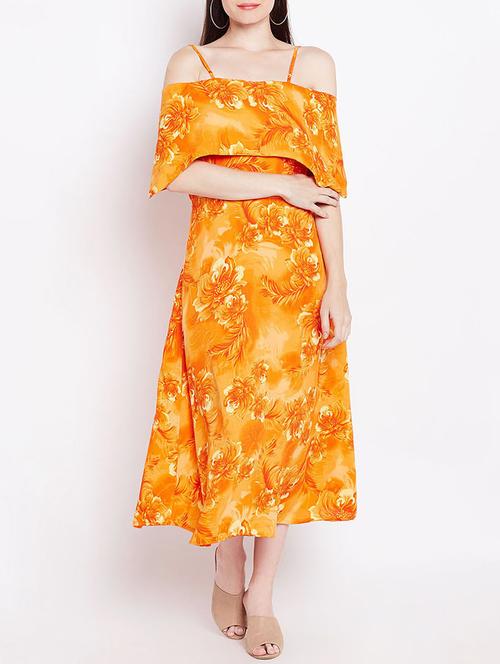 yellow printed a-line dress - 14914972 - Very Small Image - 1