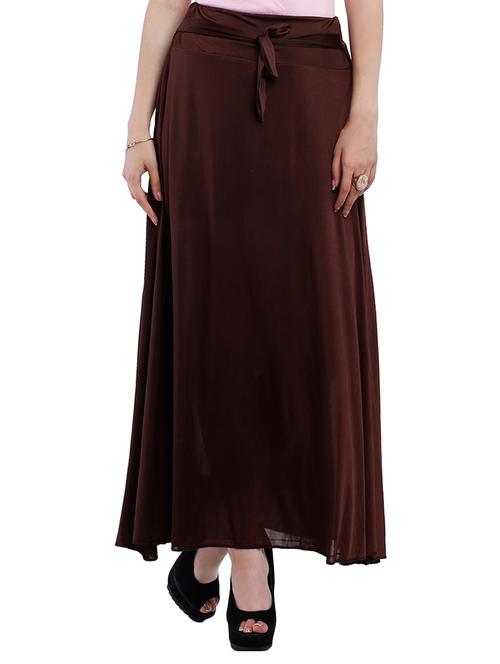 brown solid flared skirt - 14915562 - Very Small Image - 1