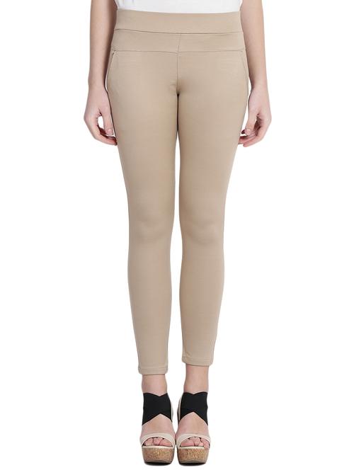 solid beige cotton jegging - 14915659 - Very Small Image - 1