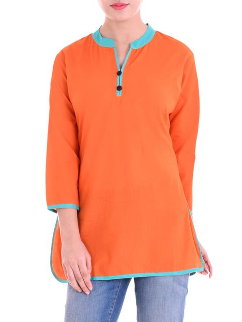 orange cotton straight kurti - 14915947 - Very Small Image - 1