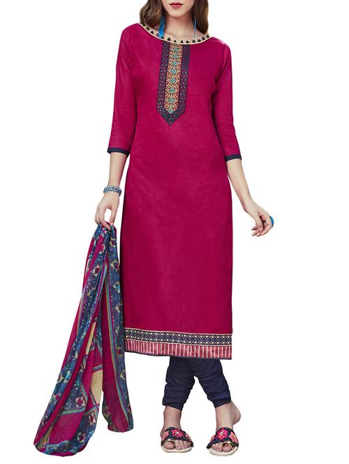 pink cotton unstitched suit - 14916895 - Very Small Image - 1
