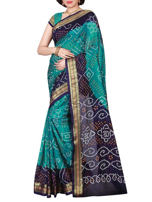 turquoise art silk bandhani saree with blouse - 14916937 - Very Small Image - 1
