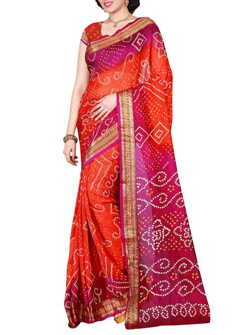 orange art silk bandhani saree with blouse - 14916939 - Very Small Image - 1