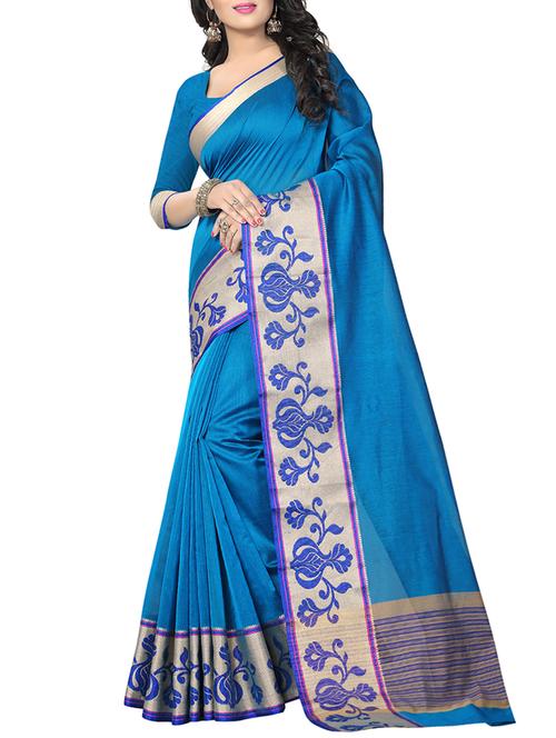 sky blue silk bordered saree with blouse - 14917125 - Very Small Image - 1