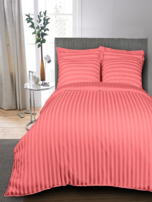 self striped satin cotton plain king bedsheet with 2 pillow covers - 14917346 - Very Small Image - 1