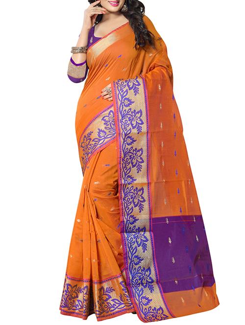 orange silk woven saree with blouse - 14919168 - Very Small Image - 1