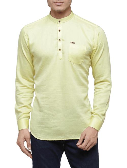 lemon yellow cotton short kurta - 14919181 - Very Small Image - 1