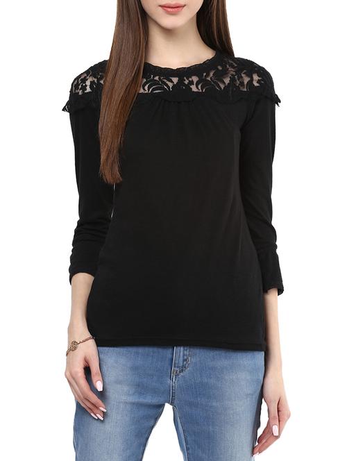 round neck mesh panel top - 14919780 - Very Small Image - 1