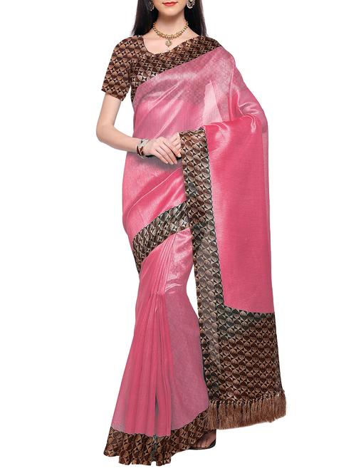 pink tussar silk saree with blouse - 14919789 - Very Small Image - 1