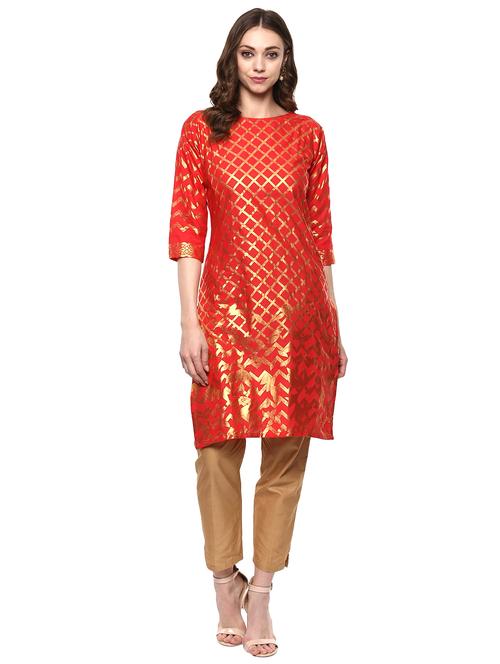 foil print straight kurta - 14920014 - Very Small Image - 1