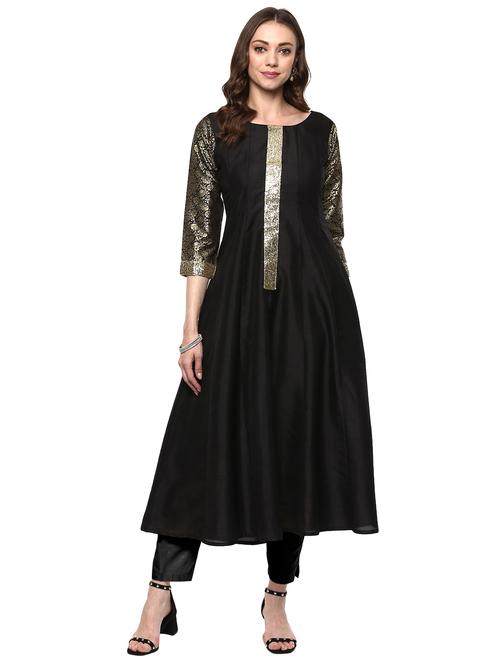 charcoal black anarkali kurta - 14920017 - Very Small Image - 1