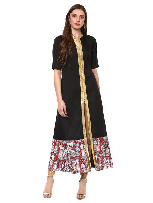 black synthetic a-line kurta - 14920022 - Very Small Image - 1