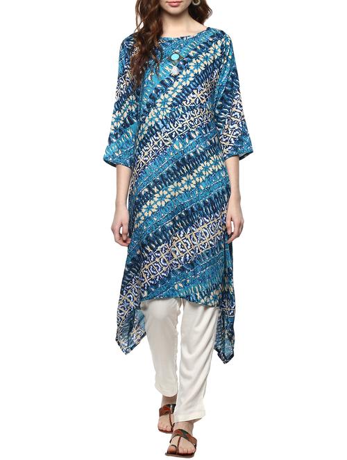 turquoise rayon asymmetric kurta - 14920139 - Very Small Image - 1