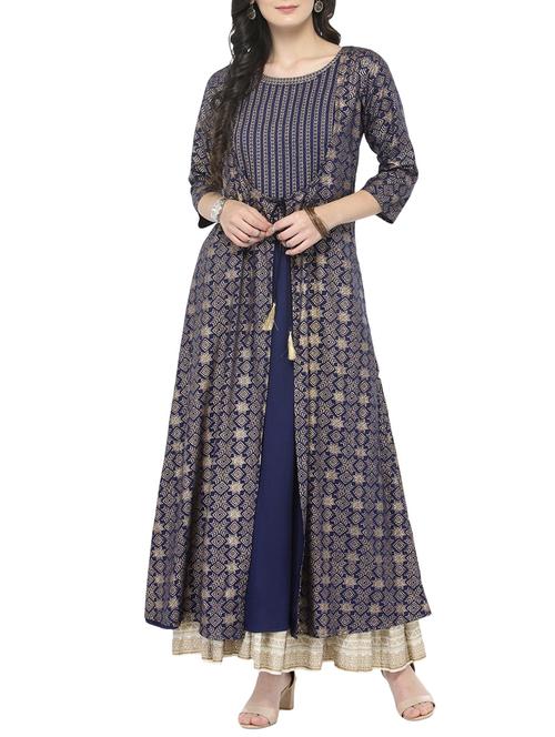 embroidered kurta with skirt set - 14921203 - Very Small Image - 1