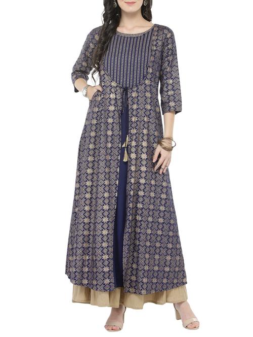 embroidered dwrastring kurta with palazzo set - 14921204 - Very Small Image - 1