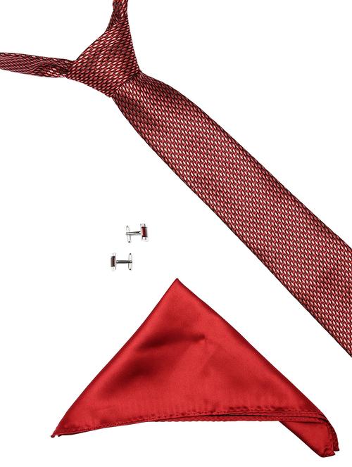 red micro fiber tie with pocket square and cufflinks - 14921261 - Very Small Image - 1