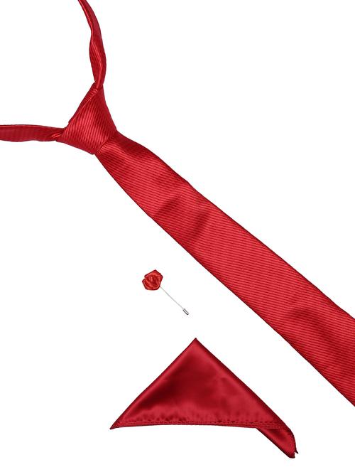 red micro fiber tie with pocket sqaure and lapelpin - 14921289 - Very Small Image - 1