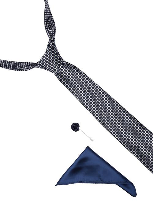 navy blue micro fiber tie with pocket square and lapelpin - 14921294 - Very Small Image - 1