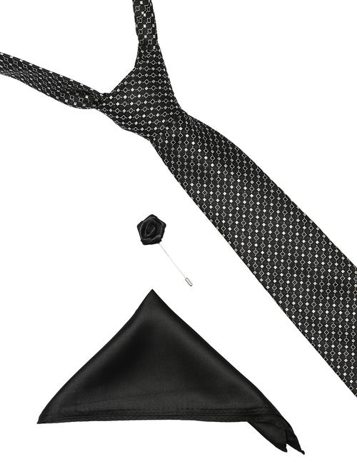 black micro fiber tie with pocket square and lapelpin - 14921299 - Very Small Image - 1