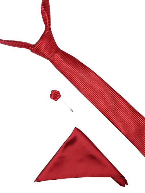red micro fiber tie with pocket sqaure and lapelpin - 14921301 - Very Small Image - 1