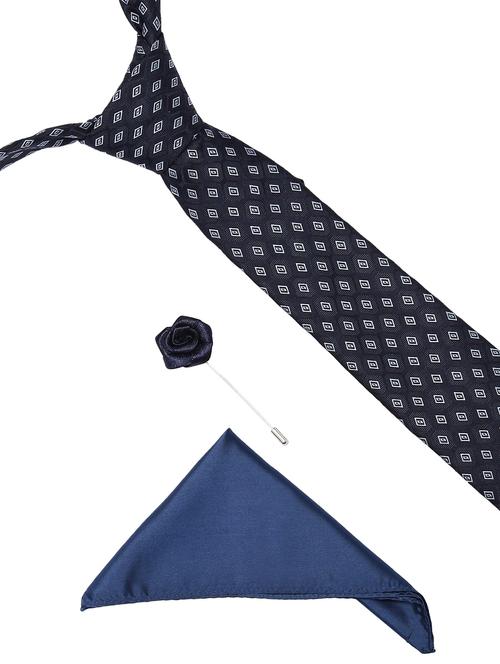 blue micro fiber tie with pocket square and lapelpin - 14921307 - Very Small Image - 1