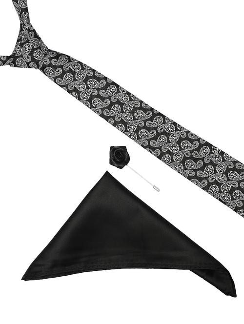 black micro fiber tie with pocket square and lapelpin - 14921316 - Very Small Image - 1