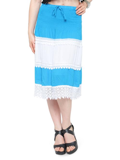 blue color block cotton a-line skirt - 14921455 - Very Small Image - 1